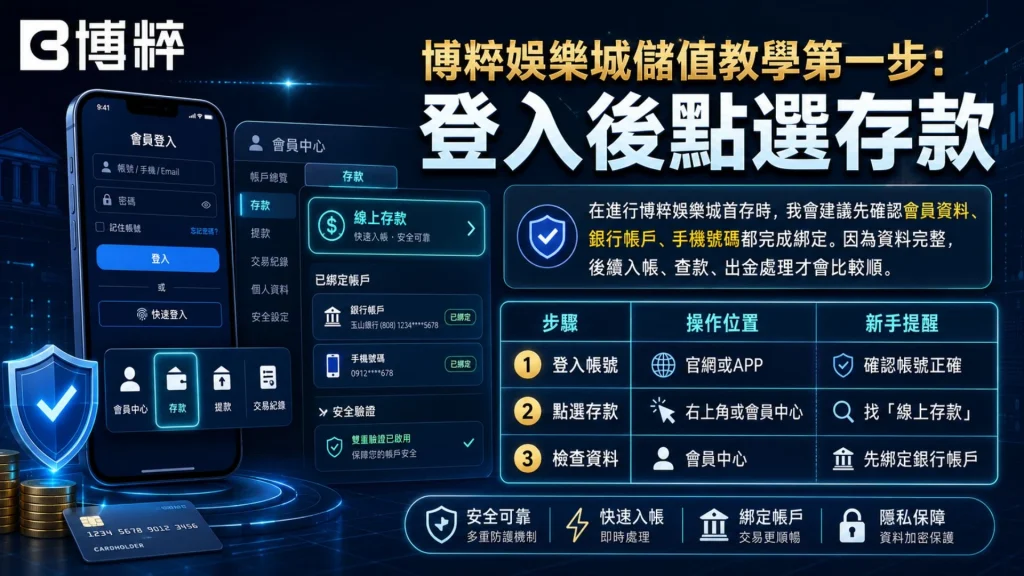TU娛樂城儲值教學第一步，登入會員帳戶並點選存款按鈕教學。